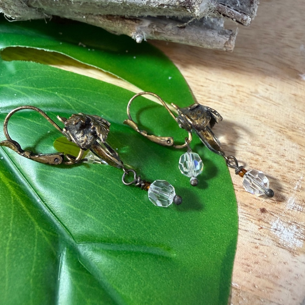 Rare Sundance Acorn Vintage Gold and Australian Crystal Drop Earrings - Picture 10 of 17